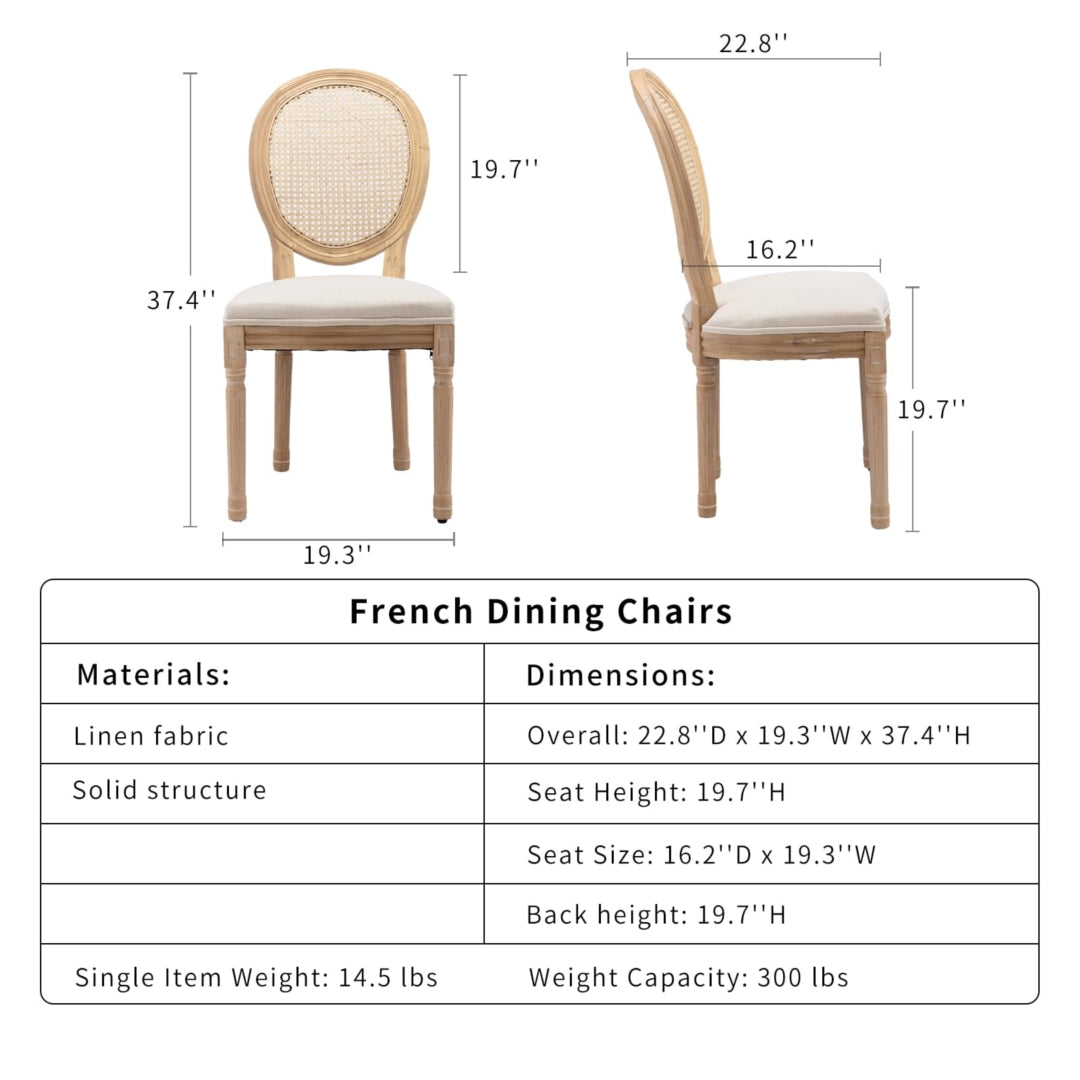 AADEN 4x Rattan Dining Chairs with Solid Wood Legs- Beige