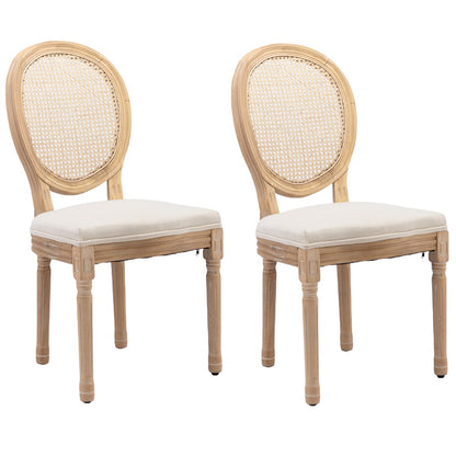 AADEN 8x Rattan Dining Chairs with Solid Wood Legs- Beige