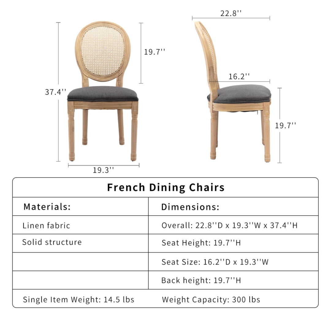 AADEN 6x Rattan Dining Chairs with Solid Wood Legs- Grey