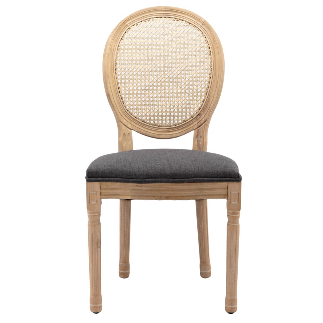 AADEN 6x Rattan Dining Chairs with Solid Wood Legs- Grey