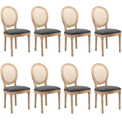 AADEN 8x Rattan Dining Chairs with Solid Wood Legs- Grey