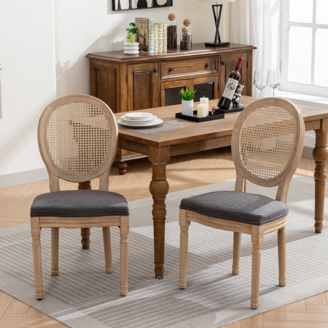 AADEN 8x Rattan Dining Chairs with Solid Wood Legs- Grey