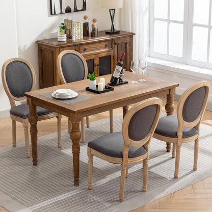 AADEN 4x Linen Dining Chairs with Solid Wood Legs- Grey