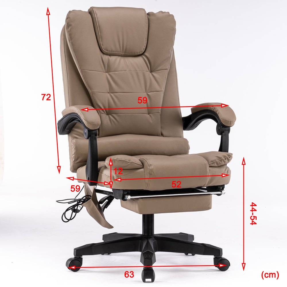 8 Point Massage Chair Executive Office Computer Seat Footrest Recliner Pu Leather Beige