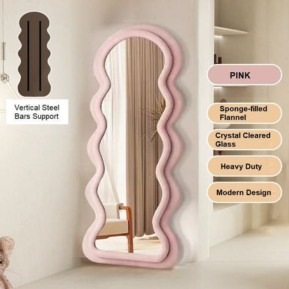 1.7m Elegance Curvy Floor Mirror Wavy Full Lenght Curvy Squiggle Full Body Irregular Asymmetrical Floor Home Decor Pink