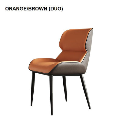 Orange Brown Italian Minimal List Dining Chairs PU Retro Chair Cafe Kitchen Modern Metal Legs x2