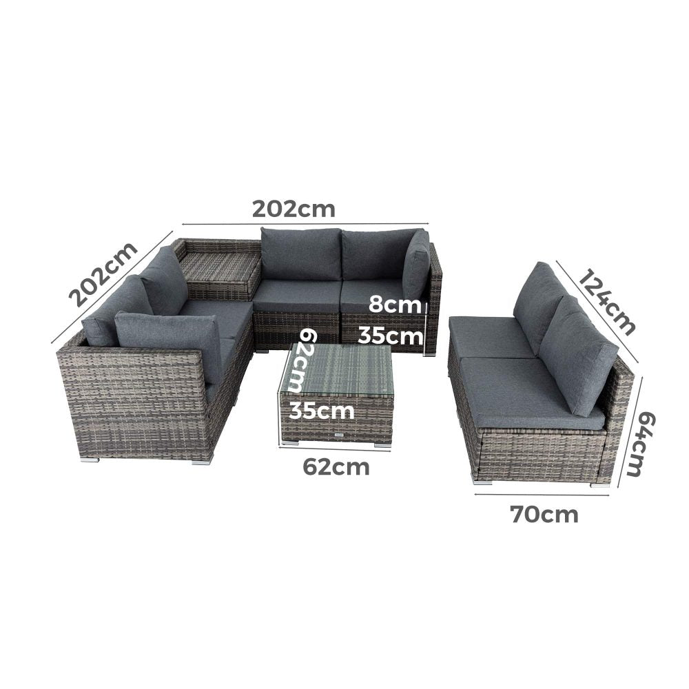 8PCS Outdoor Furniture Modular Lounge Sofa Lizard-Grey