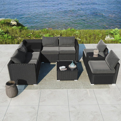 Modular Outdoor Lounge Set-9pcs Sofa, Armchairs and Coffee Table