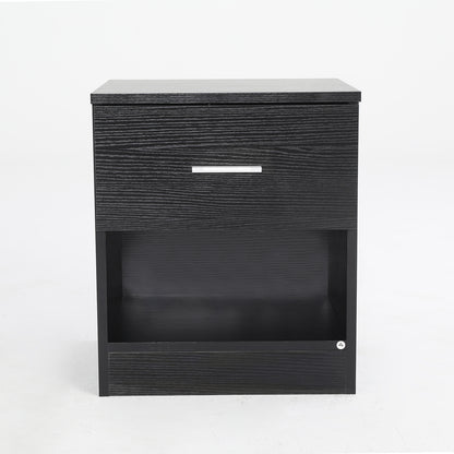 Bedside Table Side Storage Cabinet Nightstand Bedroom 1 Drawer 1 Shelf ELLA - BLACK