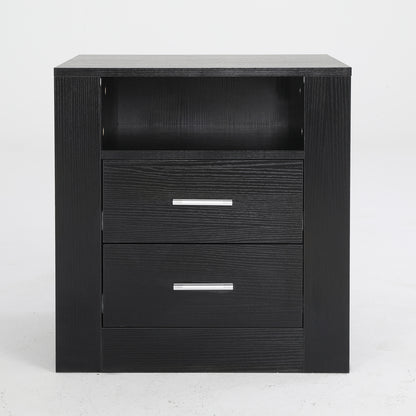 Bedside Table Side Storage Cabinet Nightstand Bedroom 2 Drawer 1 Shelf ZURI BLACK