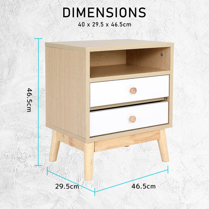 2X Bedside Table Side Storage Cabinet Nightstand Bedroom 2 Drawer ANYA OAK