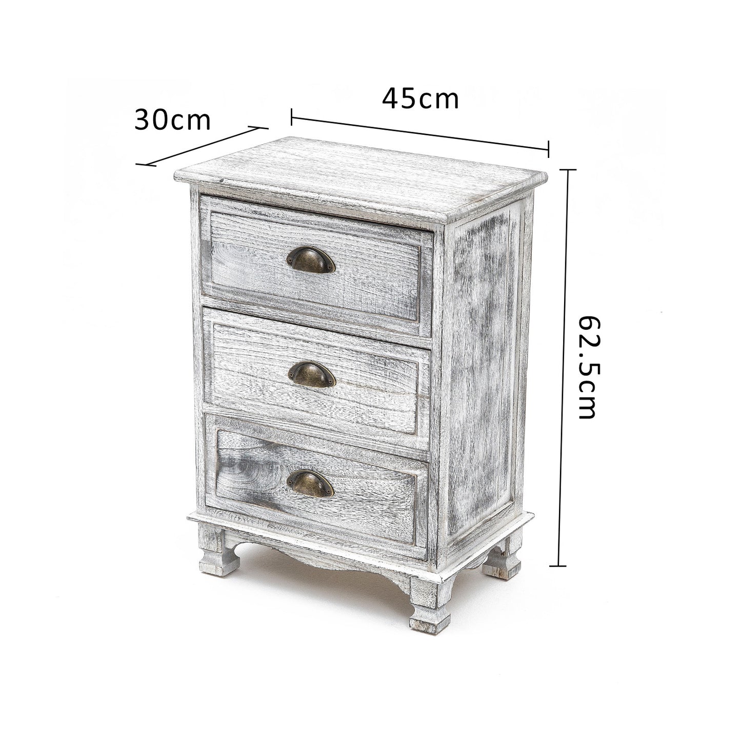 Bedside Table 3 Drawer Vintage Side Table Storage Cabinet Bedroom CLARA GREY