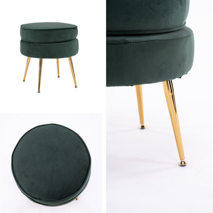 Ottoman Foot Stool Velvet Fabric Metal Leg Round GREEN