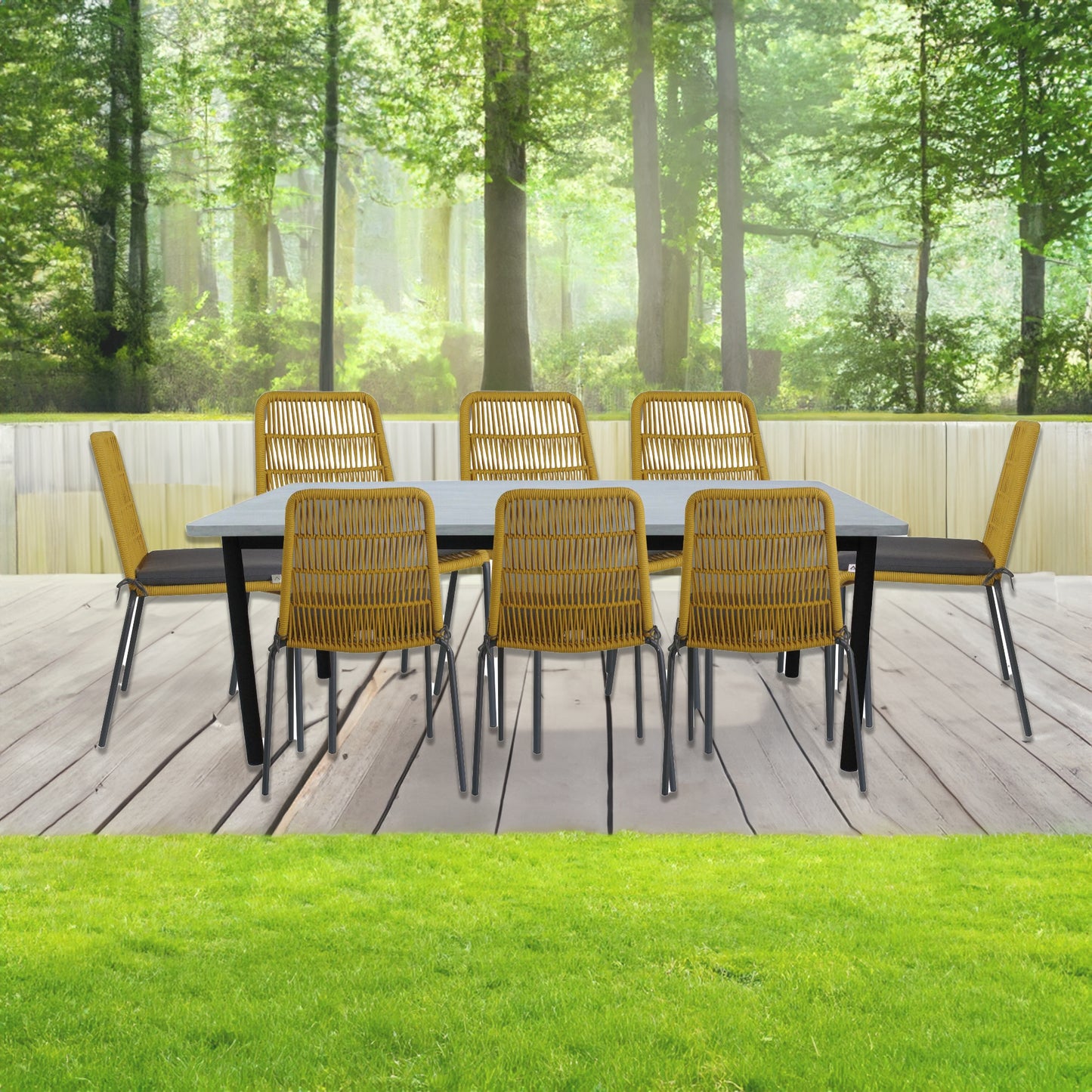 Lara 8pc Set Outdooor Rope Dining Chair Steel Frame Yellow