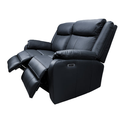 Bella 3+2+1 Seater Electric Recliner Genuine Leather Upholstered Lounge - Black