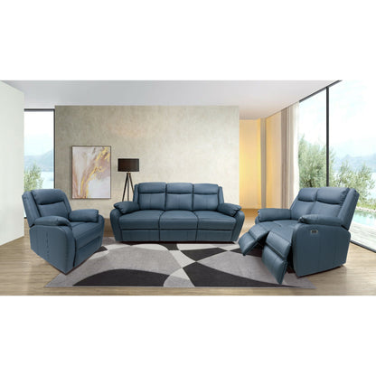 Bella 3+2+1 Seater Electric Recliner Genuine Leather Upholstered Lounge - Blue