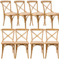 Aster Crossback Dining Chair Set of 8 Solid Birch Timber Wood Ratan Seat - Oak