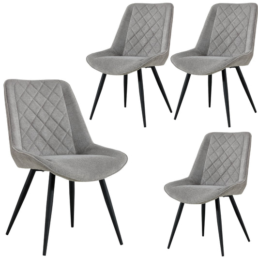 Helenium Dining Chair Set of 4 Fabric Seat with Metal Frame - Granite