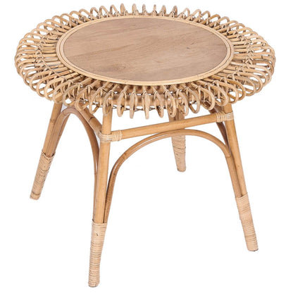 Holly 65cm Round Side Table Mango Wood Top Rattan Frame - Natural