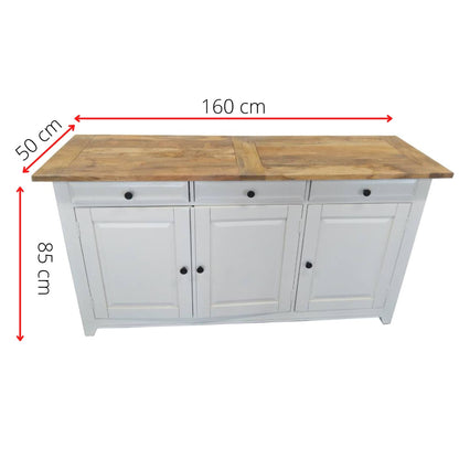 Lavasa Buffet Table 160cm 3 Doors Drawers Solid Mango Wood Farmhouse Furniture