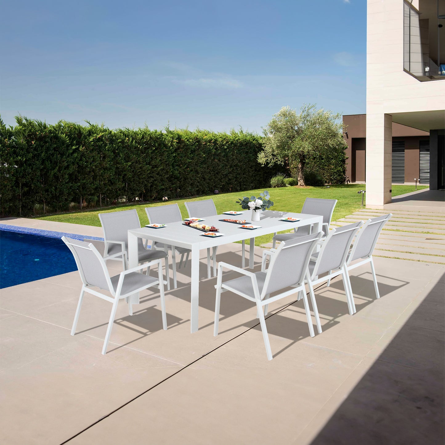 Iberia 2pc Set Aluminium Outdoor Dining Table Chair White