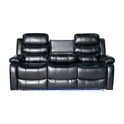 3-2 Seater Seater Finest Black Leatherette Recliner Feature Console LED Light Ultra Cushioned