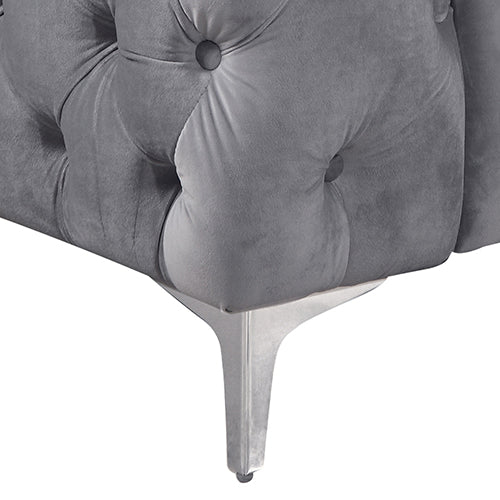 3+2+1 Seater Sofa Classic Button Tufted Lounge in Grey Velvet Fabric with Metal Legs