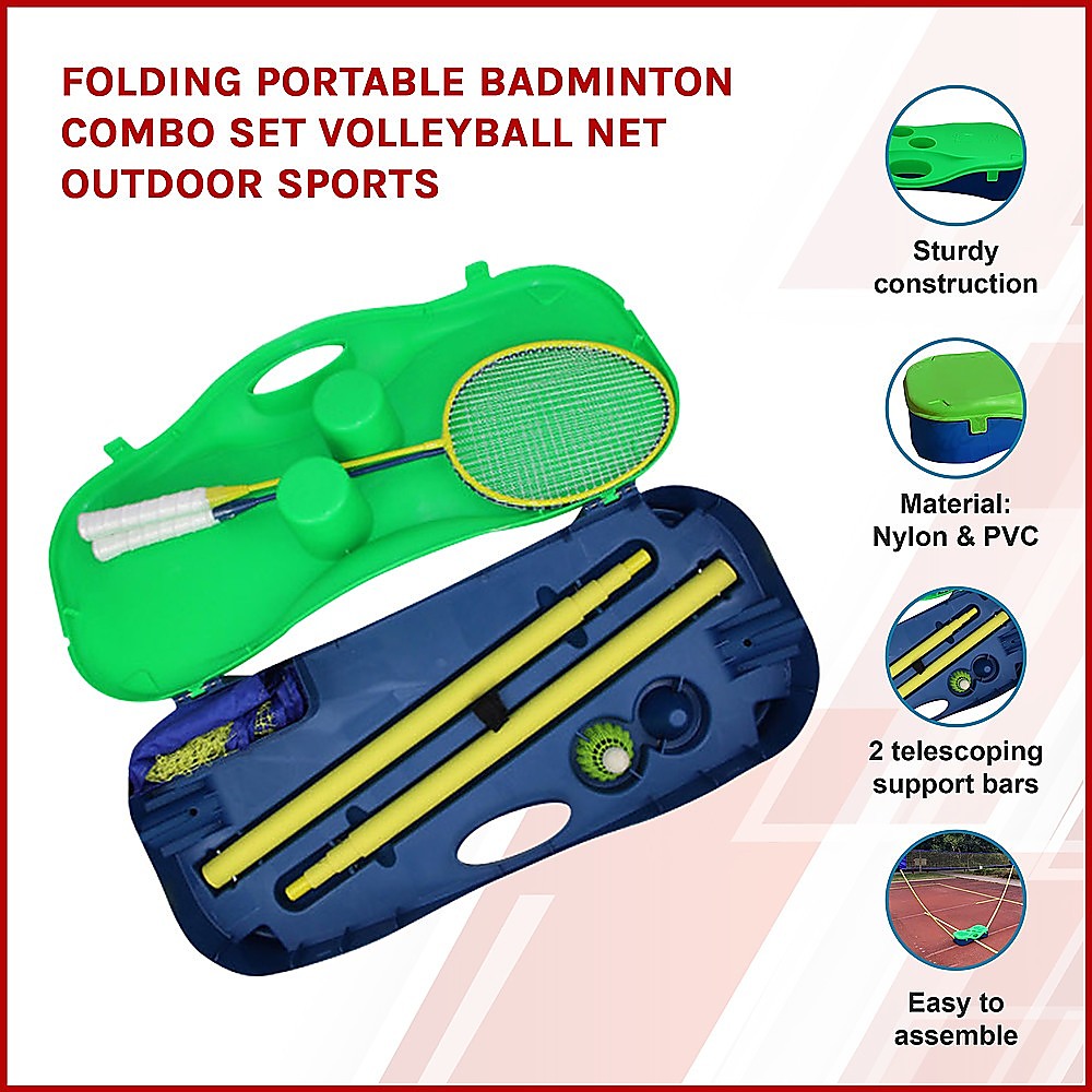 Folding Portable Badminton Combo Set Volleyball Net Outdoor Sports