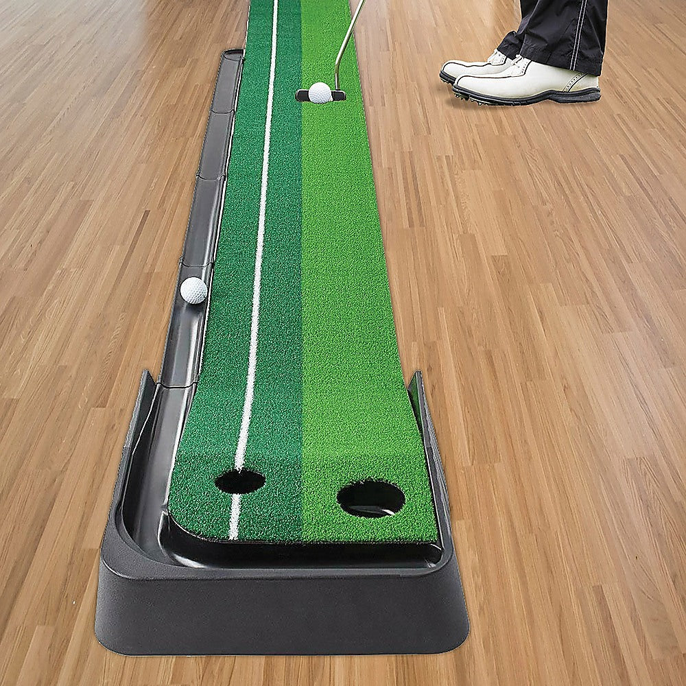 Indoor Practice Putting Green 2.5m Mat Inclined Ball Return Fake Grass 2 Holes