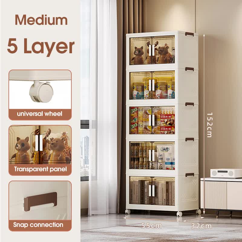 Stackable Storage Boxes with Transparent Doors - Modular Organizer for Home & Pantry 55*32*152cm (5 layer )