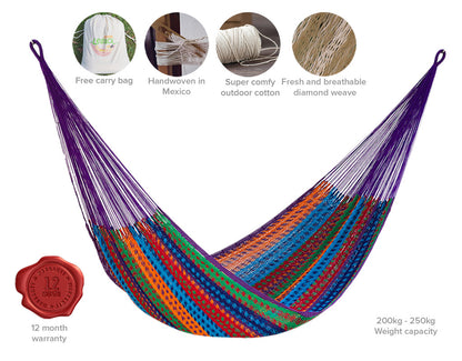 Mayan Legacy Queen Size Outdoor Cotton Mexican Hammock in Colorina Colour