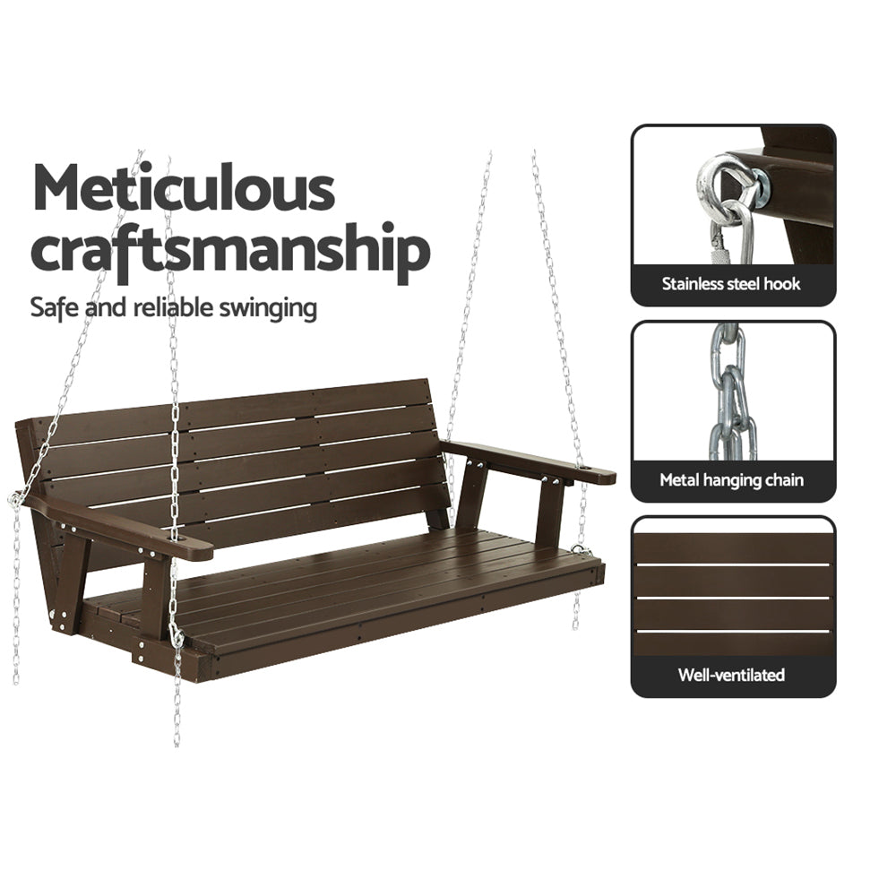 Gardeon Porch Swing Chair with Chain Outdoor Furniture 3 Seater Bench Wooden Brown